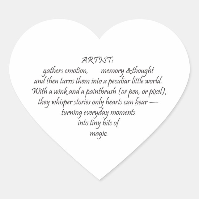 Heart Words Explaining and Artist Whimsical Art  Heart Sticker (Front)