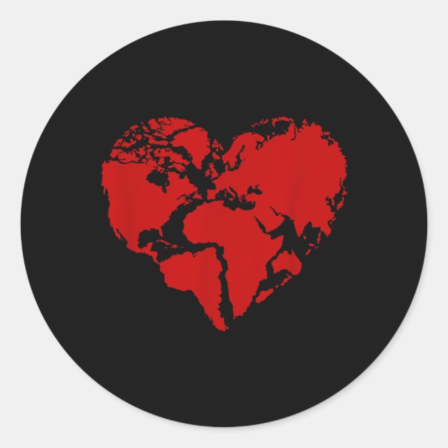 Heart World Map Peace Kindness Lover Classic Round Sticker (Front)