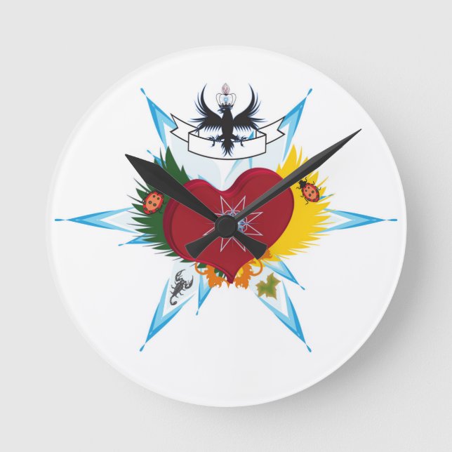 Heart wounded by a love arrow round clock (Front)