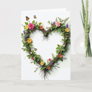 Heart Wreath Flowers Butterflies Card