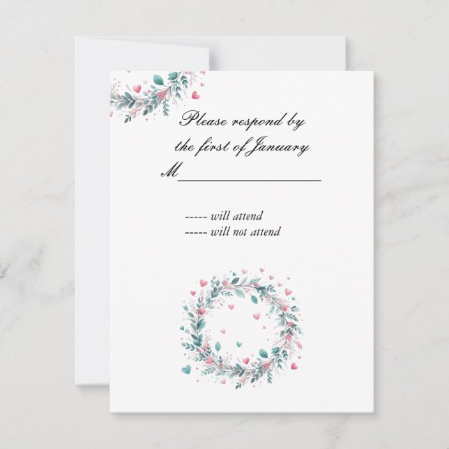 Heart Wreath Foliage Reply Card (Front)