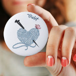 Heart Yarn Ball w. Knitting Needles - Personalised<br><div class="desc">Personalise this button badge with your name or custom text. The design features a heart shaped ball of yarn with knitting needles and a little butterfly. The badge has a colour palette of grey,  pink and blue. Please browse our store for matching and coordinating items.</div>