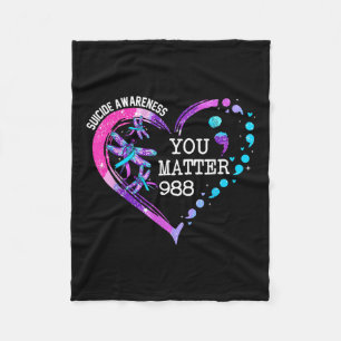 Heart You 988 Suicide Prevention Awareness Dragonf Fleece Blanket