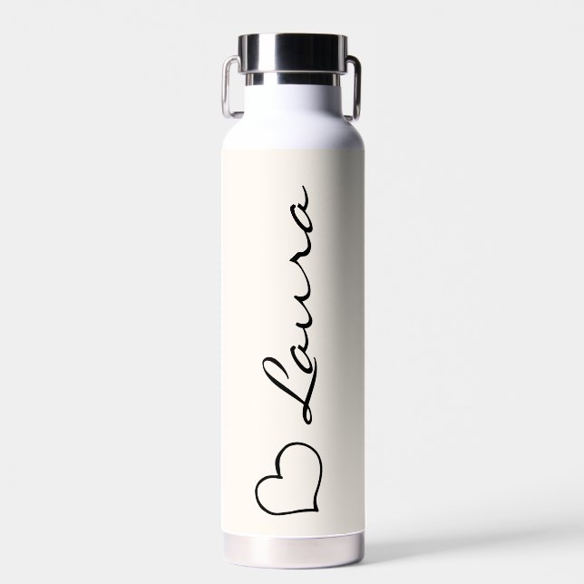 Heart Your Name Script Custom Gift Water Bottle (Front)