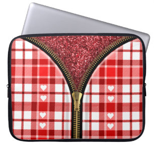 Heart Zipper Laptop Bag – Red Glitter Inside