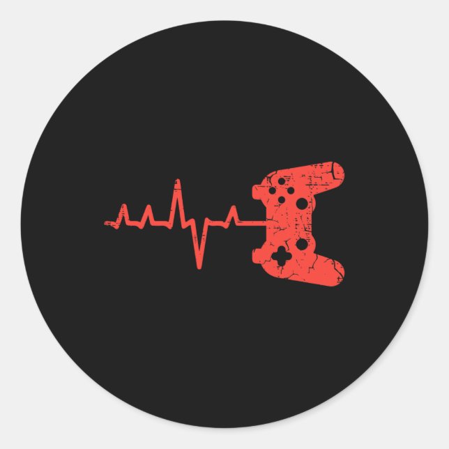 Heartbeart Game Controller Video Gaming Men Boys K Classic Round Sticker (Front)