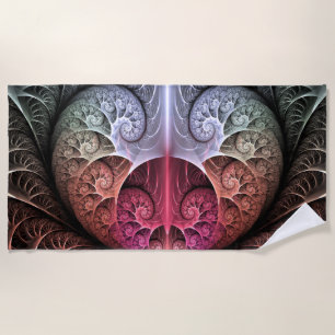 Heartbeat, Abstract Surreal Fantasy Fractal Art Beach Towel