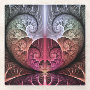 Heartbeat, Abstract Surreal Fantasy Fractal Art Glass Coaster