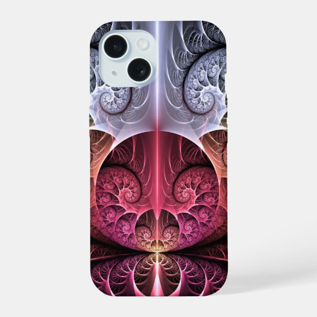 Heartbeat, Abstract Surreal Fantasy Fractal Art iPhone 15 Case (Back)