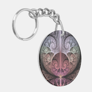 Heartbeat, Abstract Surreal Fantasy Fractal Art Key Ring