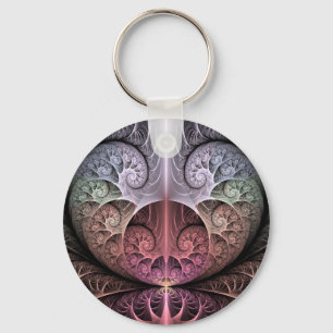 Heartbeat, Abstract Surreal Fantasy Fractal Art Key Ring