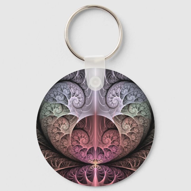 Heartbeat, Abstract Surreal Fantasy Fractal Art Key Ring (Front)