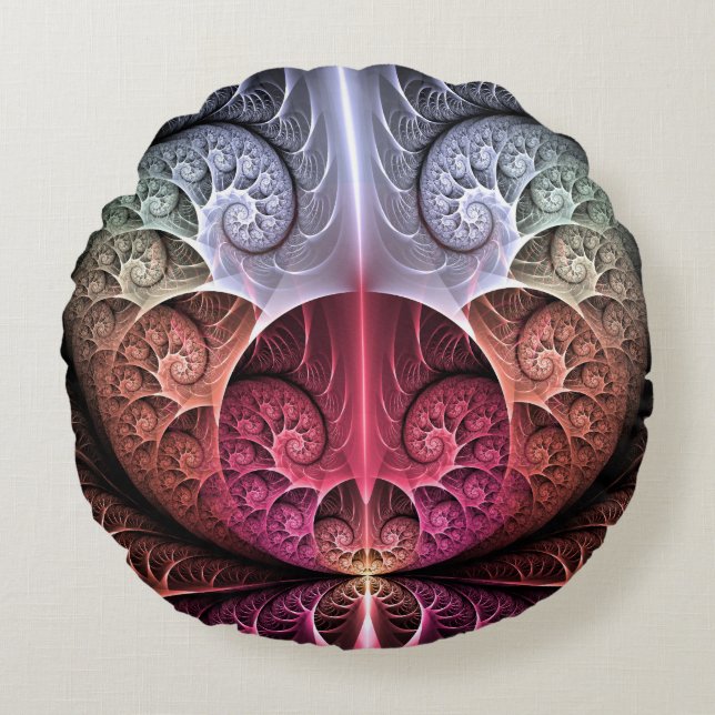 Heartbeat, Abstract Surreal Fantasy Fractal Art Round Cushion (Front)