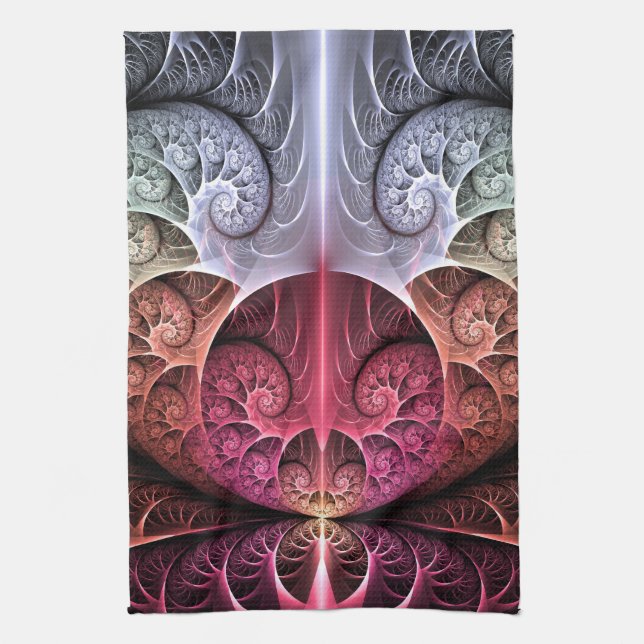 Heartbeat, Abstract Surreal Fantasy Fractal Art Tea Towel (Vertical)