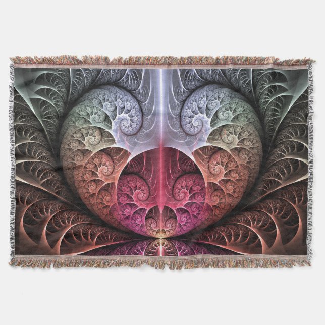 Heartbeat, Abstract Surreal Fantasy Fractal Art Throw Blanket (Front)
