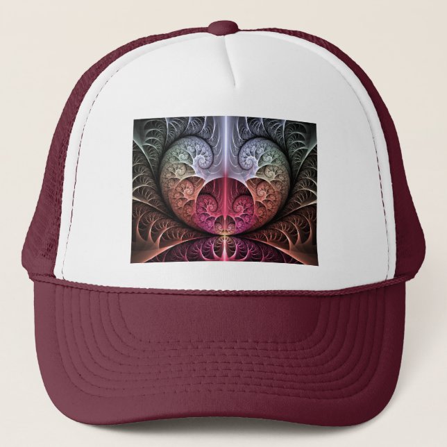 Heartbeat, Abstract Surreal Fantasy Fractal Art Trucker Hat (Front)