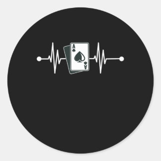Heartbeat Ace Spades Cards Casino Player Poker Gam Classic Round Sticker