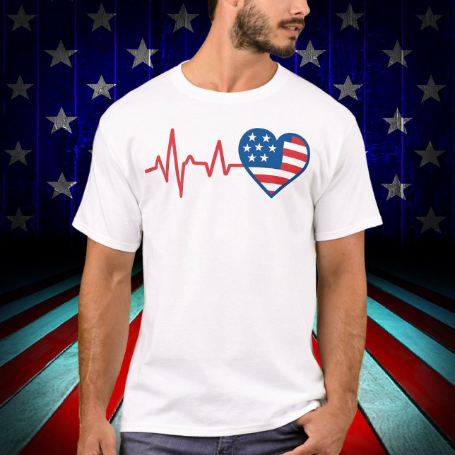 Heartbeat American Flag Heart T-Shirt (Creator Uploaded)