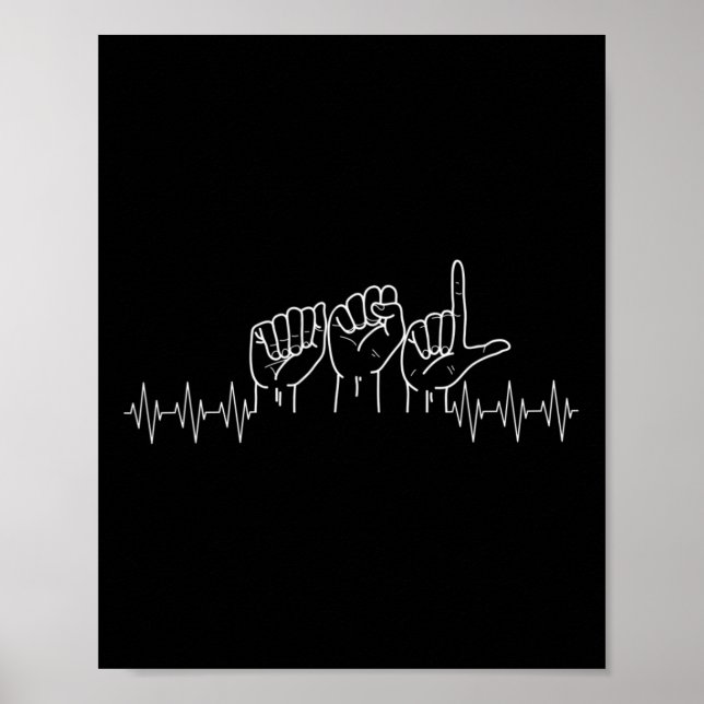 Heartbeat ASL Design For ASL Lover Deaf Day Awaren Poster (Front)