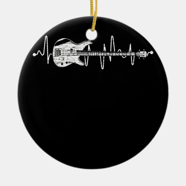 Heartbeat Bass Guitar Bass Player Bassist Ceramic Tree Decoration (Front)
