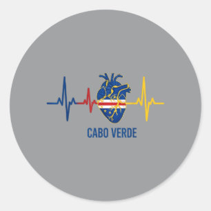 Heartbeat Cabo Verde Flag Heart Cape Verde Island Classic Round Sticker