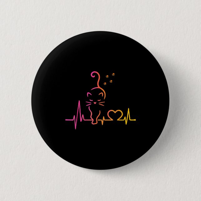 Heartbeat Cat Lover Animal Silhouette Cute Cat  6 Cm Round Badge (Front)