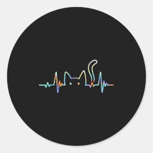 Heartbeat Cat Lover Animal Silhouette Cute Cat Classic Round Sticker