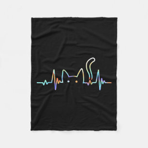Heartbeat Cat Lover Animal Silhouette Cute Cat  Fleece Blanket
