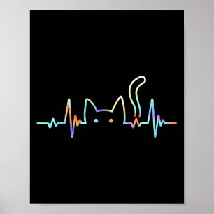 Heartbeat Cat Lover Animal Silhouette Cute Cat  Poster