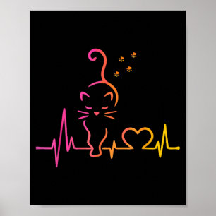 Heartbeat Cat Lover Animal Silhouette Cute Cat  Poster