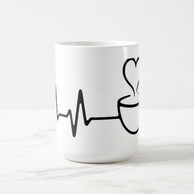 Heartbeat Coffee Line Art Design Magic Mug (Center)
