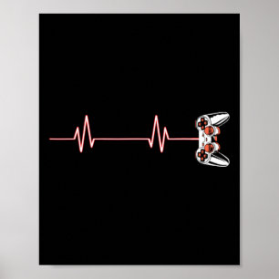 Heartbeat Cool Video Game Controller For Nerdy Gam Poster