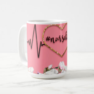 Heartbeat Design And Nursing Life Hashtag Coffee Mug