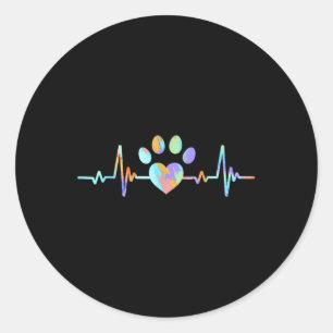 Heartbeat Dog Lover Paw Funny Classic Round Sticker