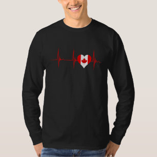 Heartbeat EKG Pulse Heart Maple Leaf Canadian Flag T-Shirt