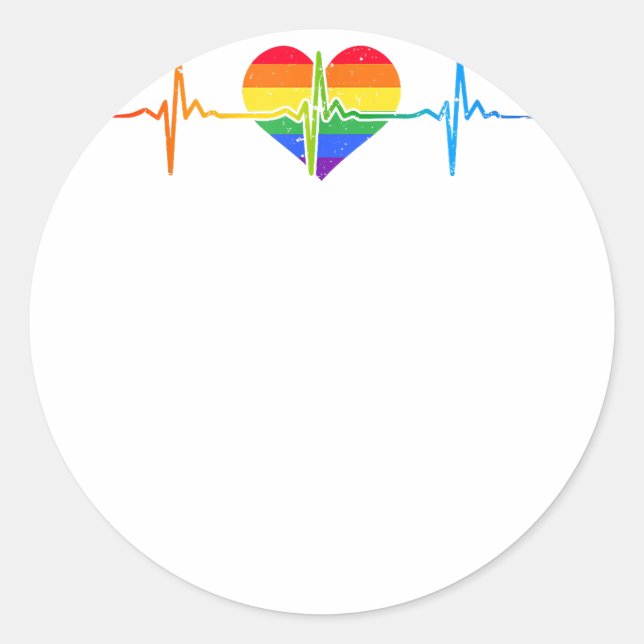 Heartbeat Gay LGBTQ Heartbeat Lovely Pride Lesbian Classic Round Sticker (Front)
