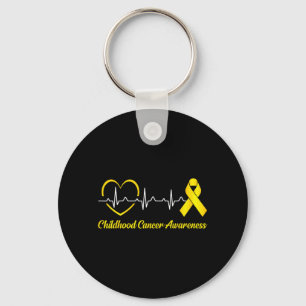 Heartbeat Gold Ribbon Childhood Cancer Awareness Key Ring
