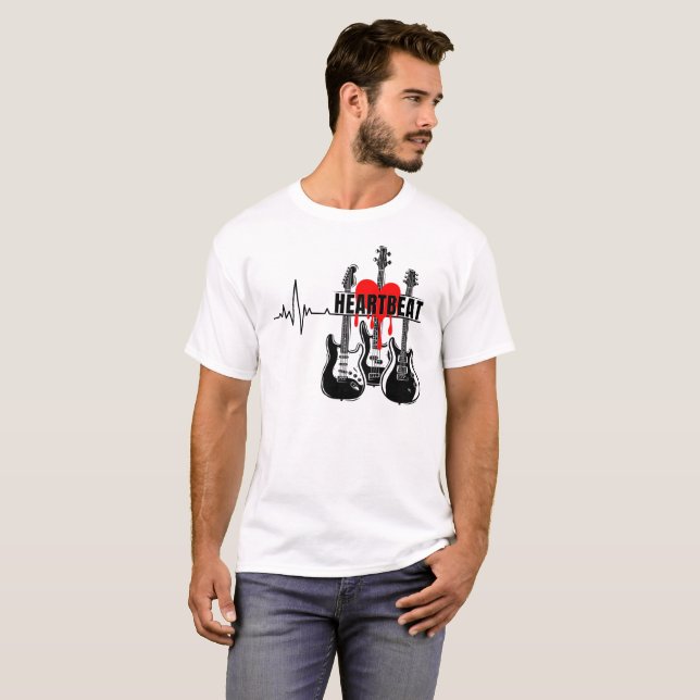 Heartbeat Guitar Design T-Shirt (Front Full)