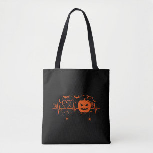 Heartbeat Halloween, Halloween Vibes, Pumpkin Tote Bag