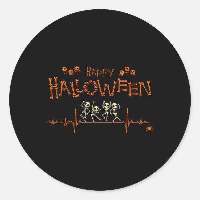 Heartbeat Happy Halloween Doctor Nurse  Classic Round Sticker (Front)