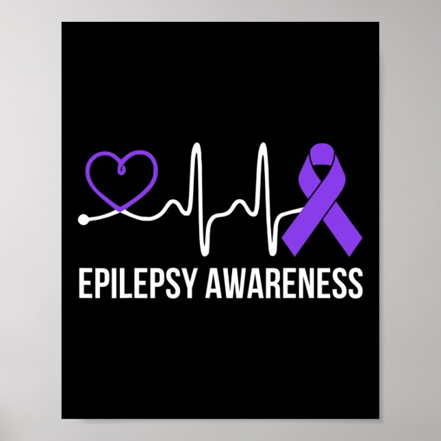 Heartbeat Heart Epilepsy Awareness Epileptic Purpl Poster (Front)