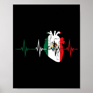 Heartbeat Heart Mexico Flag Love Mexican Men Women Poster