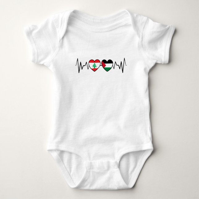 Heartbeat Lebanon Palestine Unity Flags. Baby Bodysuit (Front)
