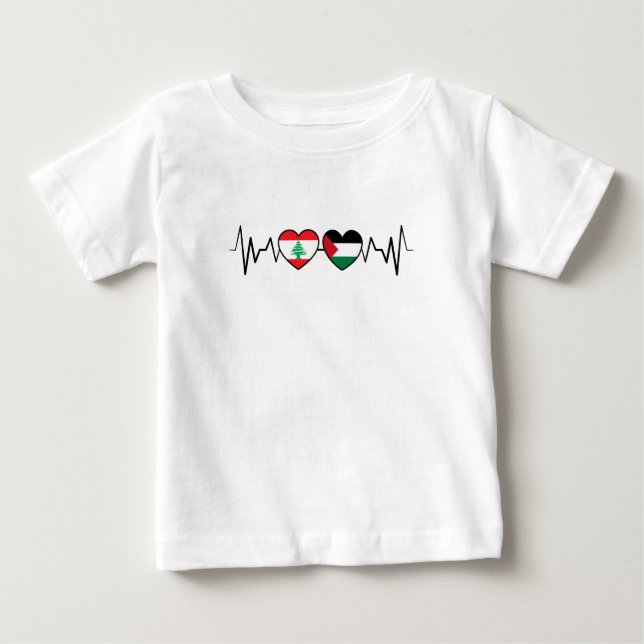 Heartbeat Lebanon Palestine Unity Flags. Baby T-Shirt (Front)