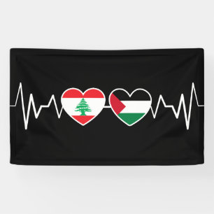 Heartbeat Lebanon Palestine Unity Flags. Banner