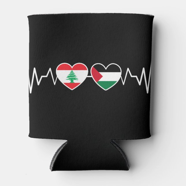 Heartbeat Lebanon Palestine Unity Flags. Can Cooler (Front)