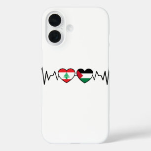 Heartbeat Lebanon Palestine Unity Flags. iPhone 16 Case