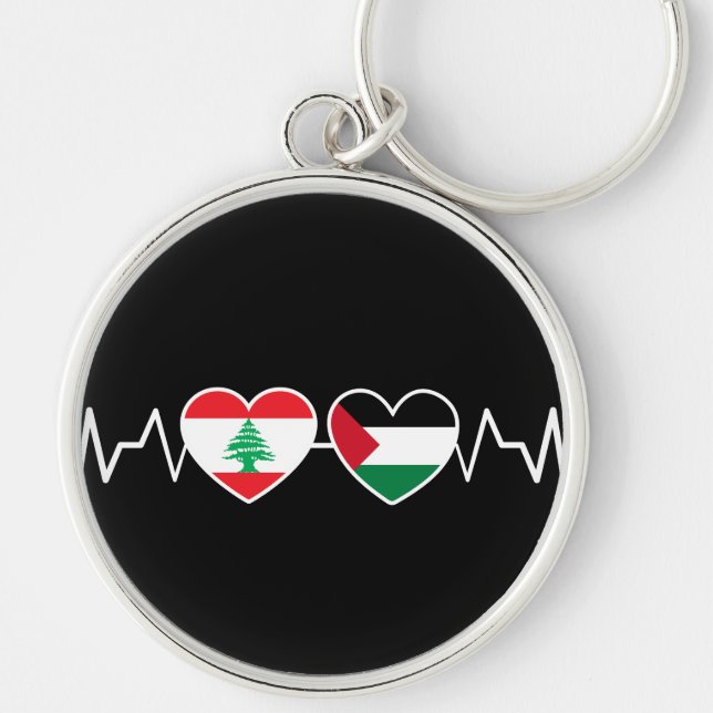 Heartbeat Lebanon Palestine Unity Flags. Key Ring (Front)