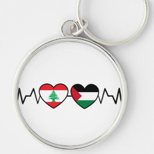 Heartbeat Lebanon Palestine Unity Flags. Key Ring