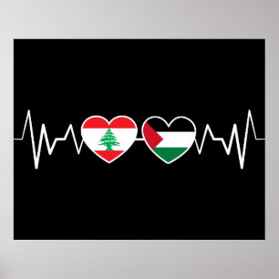 Heartbeat Lebanon Palestine Unity Flags. Poster